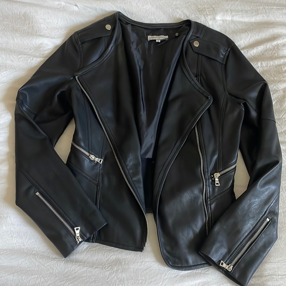 Heartloom Vegan Leather Jacket with Peplum Ruffle Back